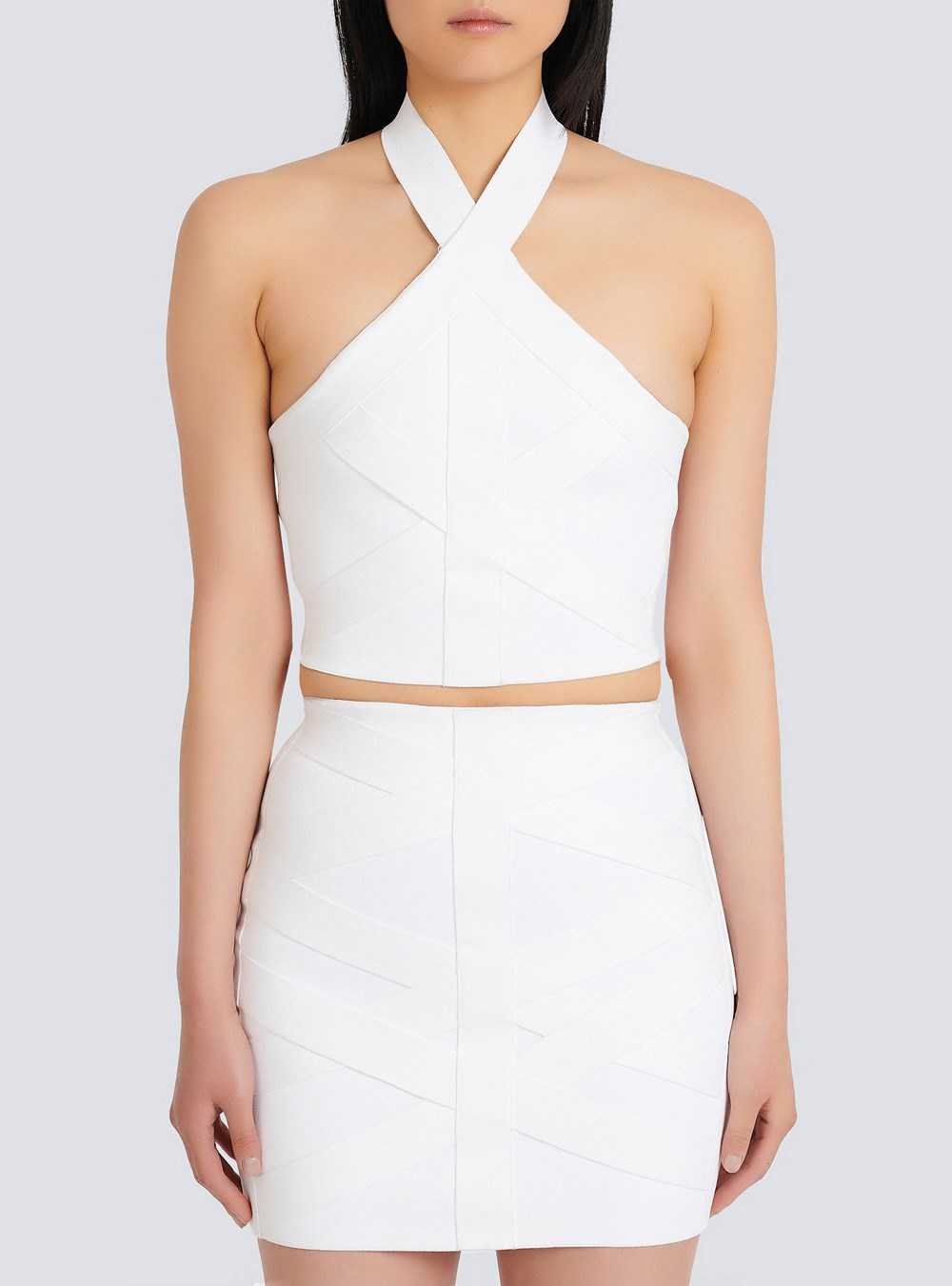 Balmain Knit Sports Bandage Crop Top White | WQZTVRA-62