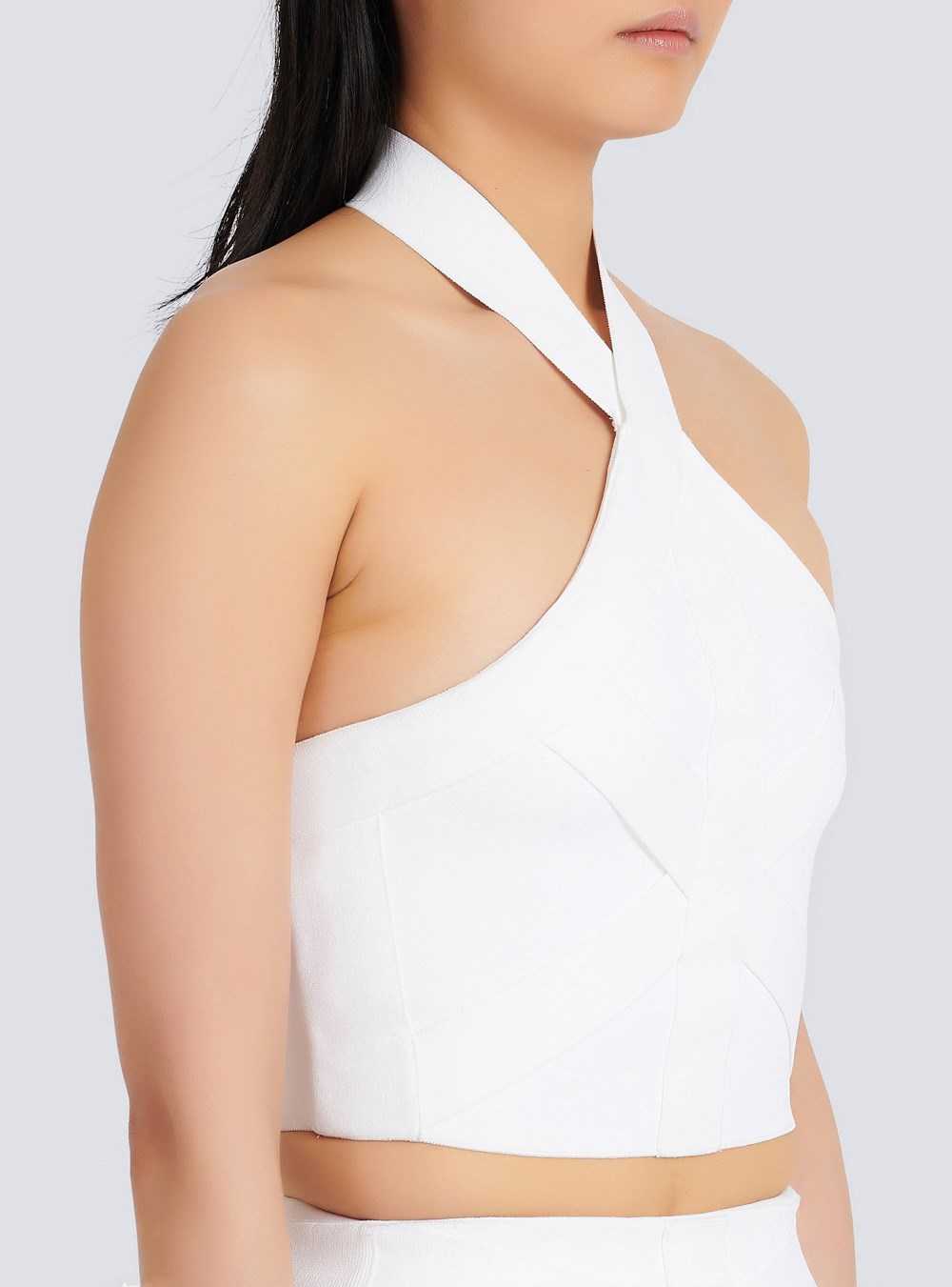 Balmain Knit Sports Bandage Crop Top White | WQZTVRA-62