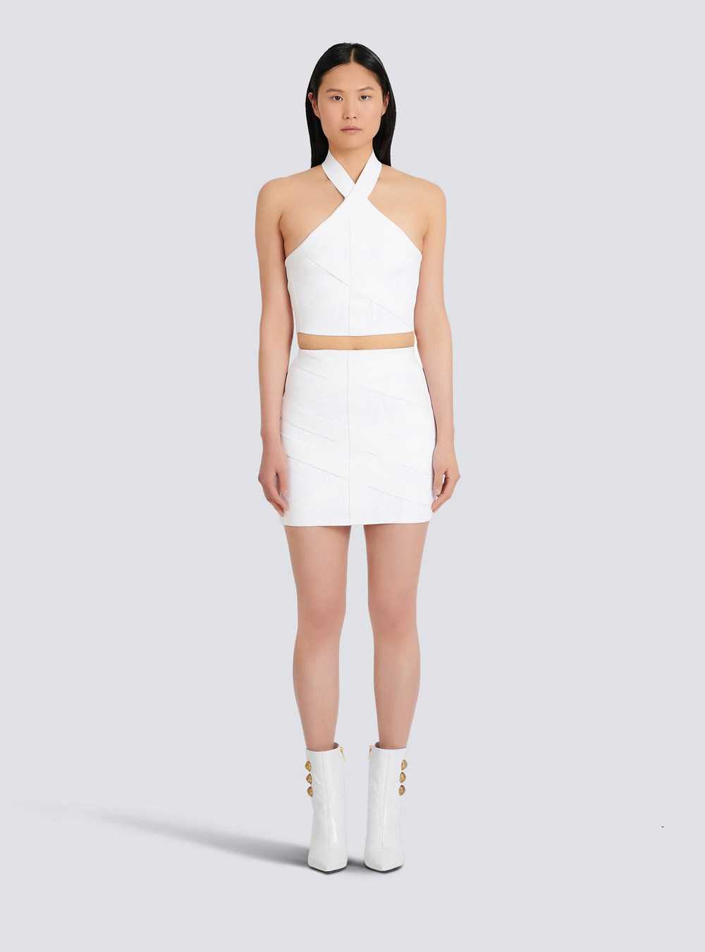 Balmain Knit Sports Bandage Crop Top White | WQZTVRA-62