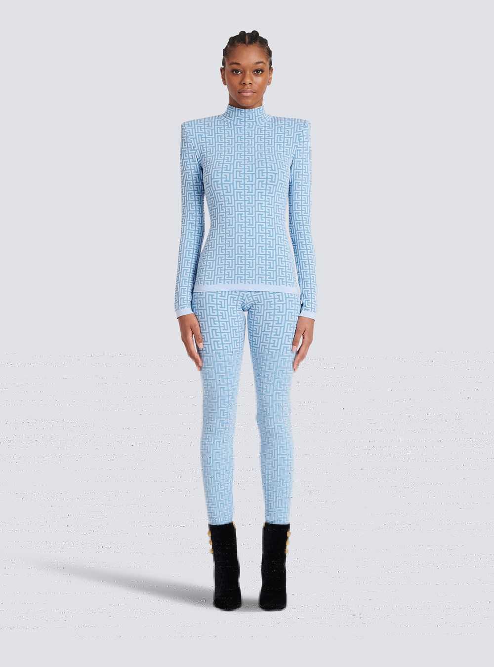 Balmain Knit Sweater With Balmain Monogram Blue | CBSWRHT-27