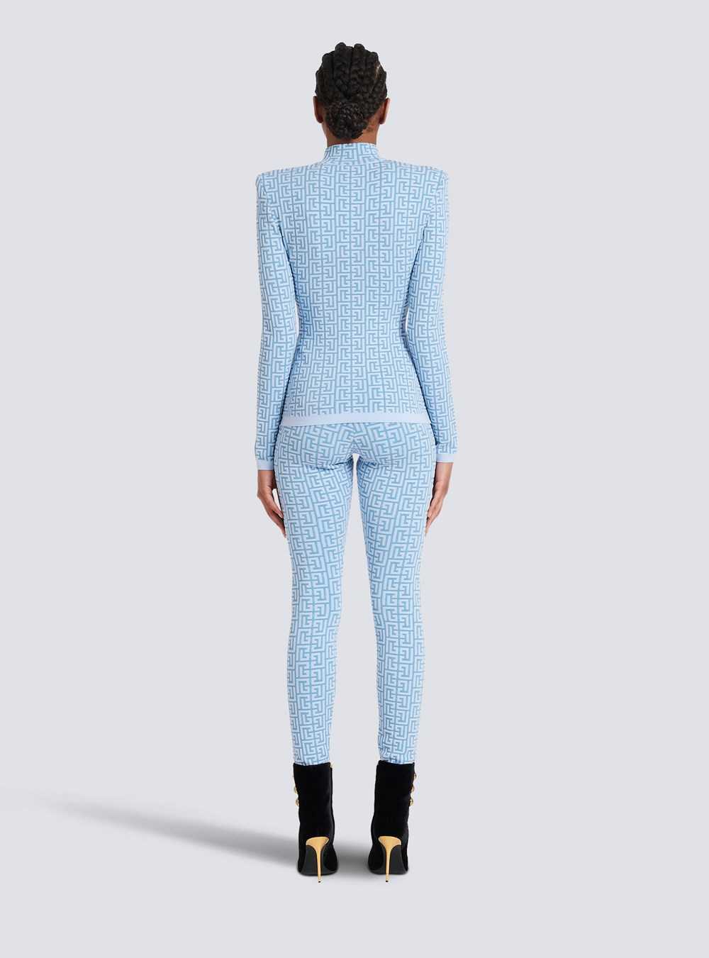 Balmain Knit Sweater With Balmain Monogram Blue | CBSWRHT-27