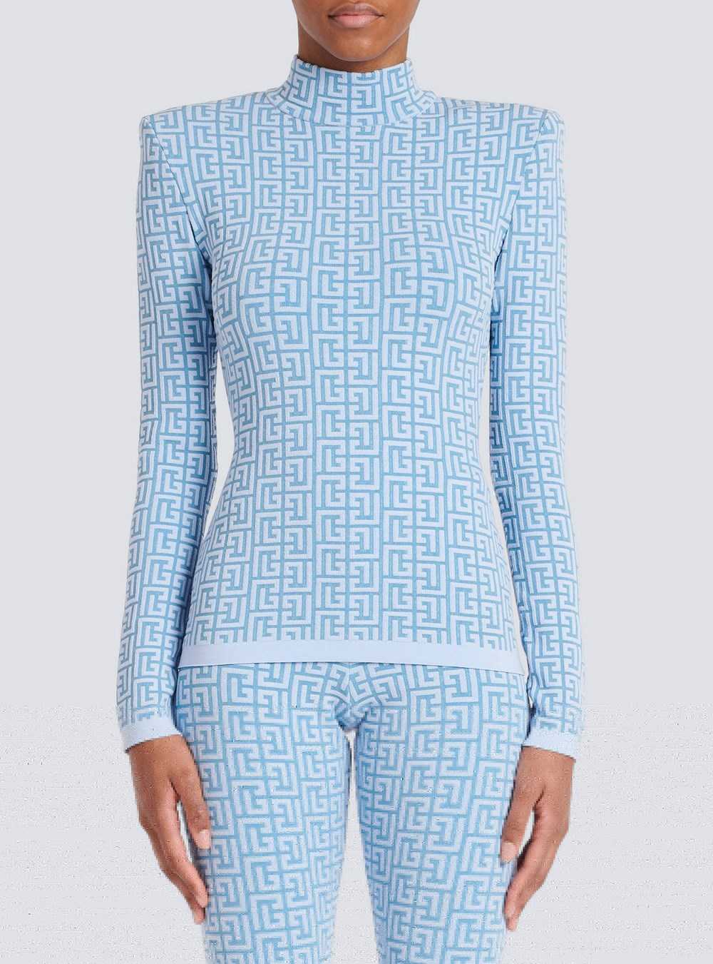 Balmain Knit Sweater With Balmain Monogram Blue | CBSWRHT-27