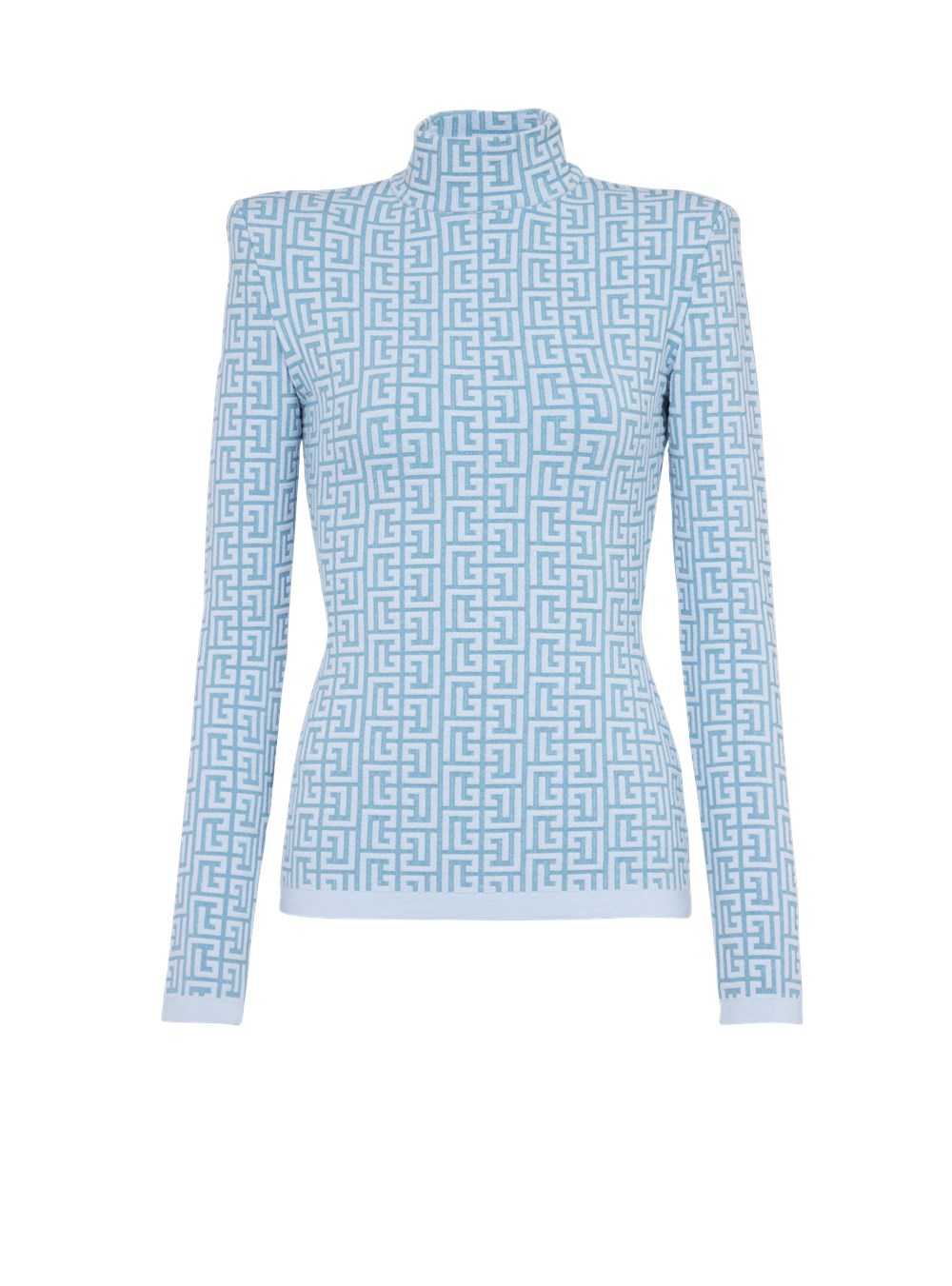 Balmain Knit Sweater With Balmain Monogram Blue | CBSWRHT-27