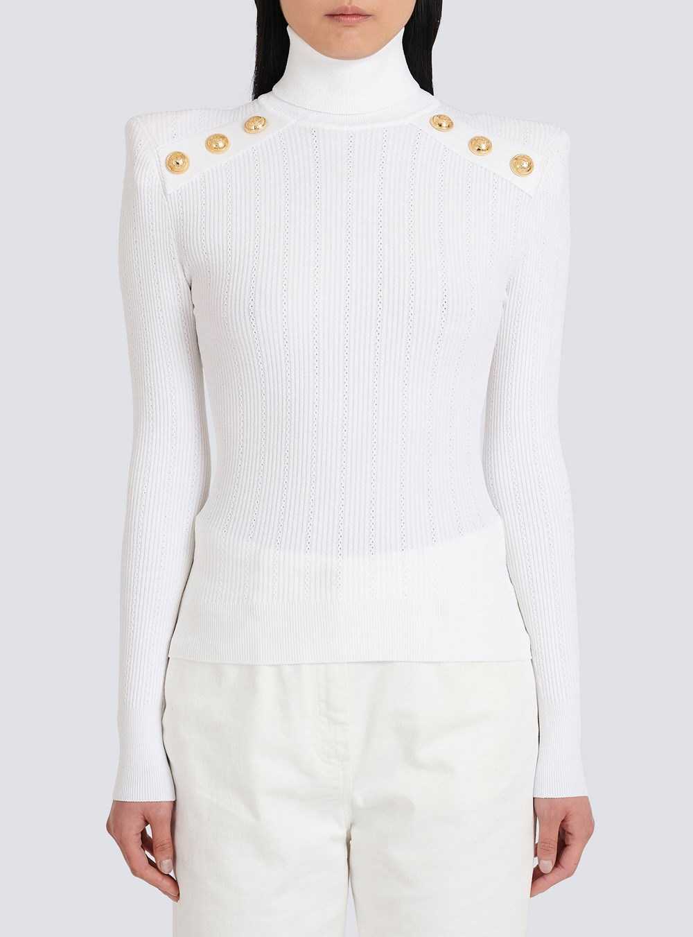 Balmain Knit Sweater With Gold-tone Buttons White | ANSLPIO-02