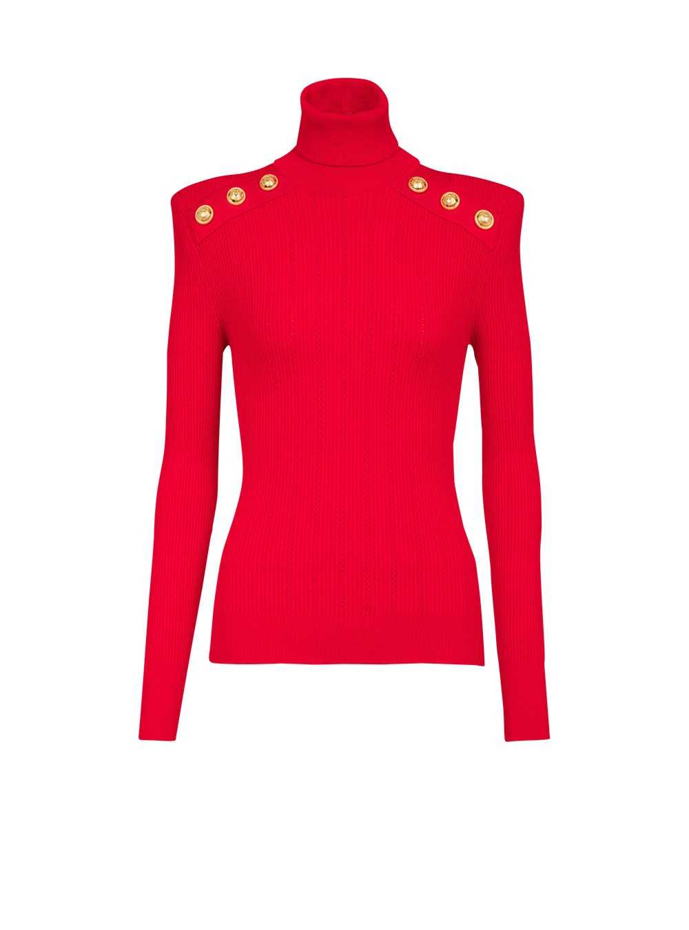 Balmain Knit Sweater With Gold-tone Buttons Red | FBMCLHA-17