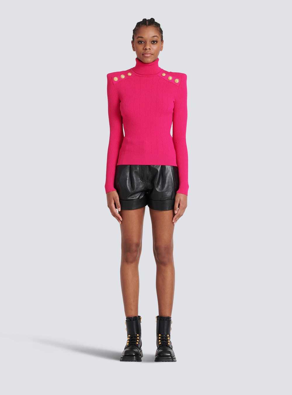 Balmain Knit Sweater With Gold-tone Buttons Pink | FQUKHIX-08