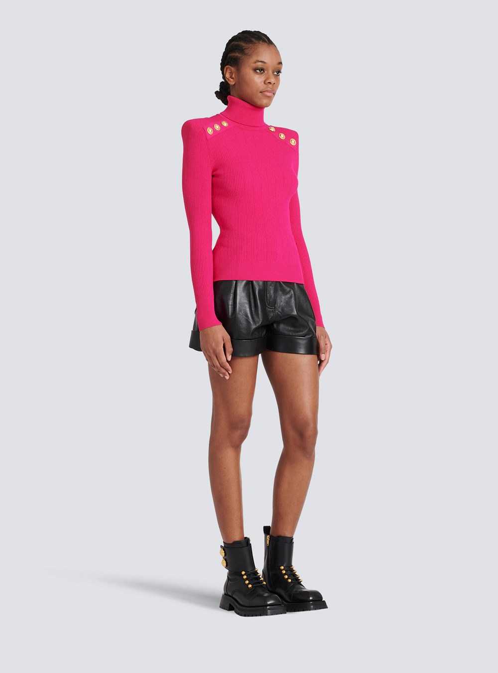 Balmain Knit Sweater With Gold-tone Buttons Pink | FQUKHIX-08