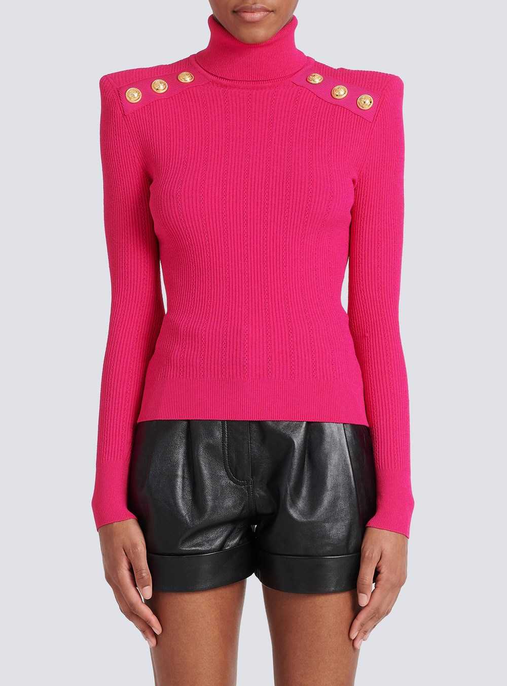 Balmain Knit Sweater With Gold-tone Buttons Pink | FQUKHIX-08