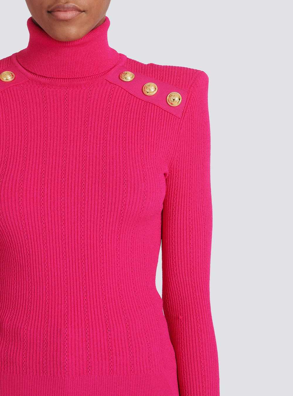 Balmain Knit Sweater With Gold-tone Buttons Pink | FQUKHIX-08