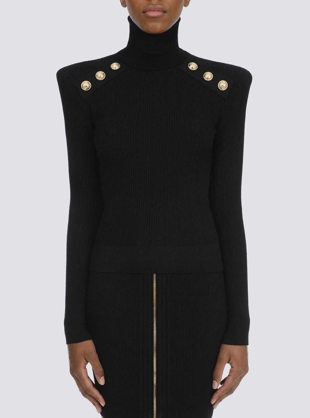 Balmain Knit Sweater With Gold-tone Buttons Black | NFDVURO-57