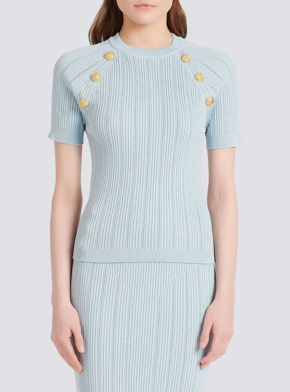 Balmain Knit T-shirt Blue | EPILNOR-30