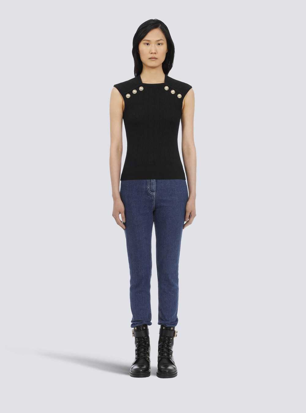 Balmain Knit Top With Gold-tone Buttons Black | OTZGLWV-68