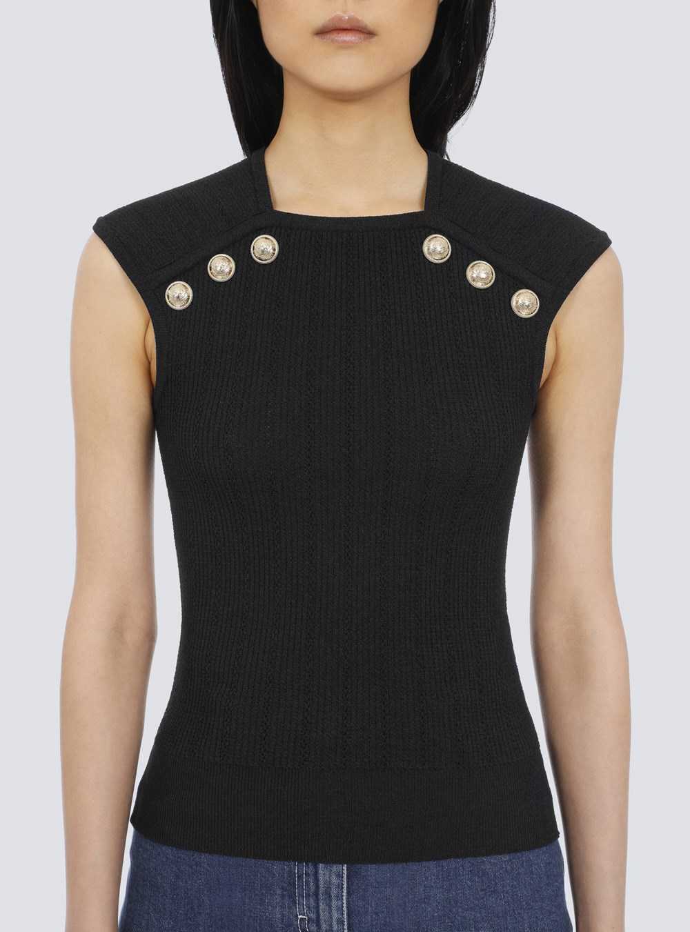 Balmain Knit Top With Gold-tone Buttons Black | OTZGLWV-68