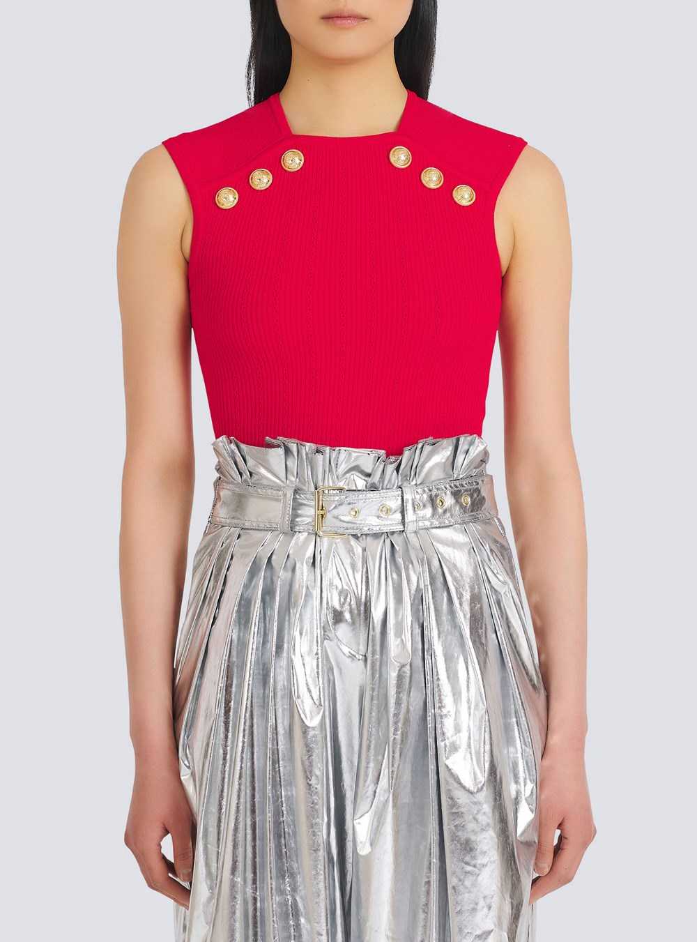 Balmain Knit Top With Gold-tone Buttons Red | RNWQDVT-15