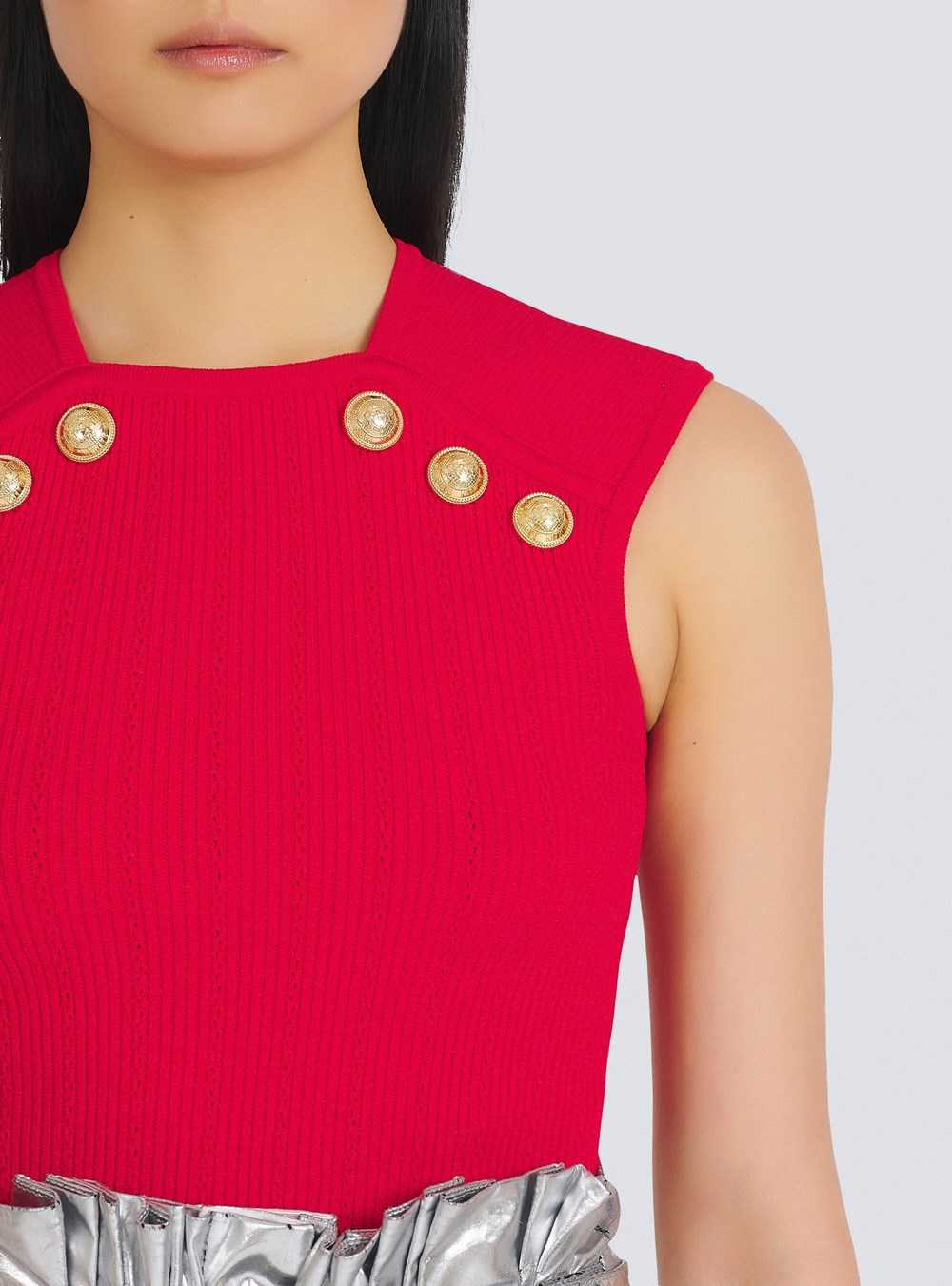 Balmain Knit Top With Gold-tone Buttons Red | RNWQDVT-15