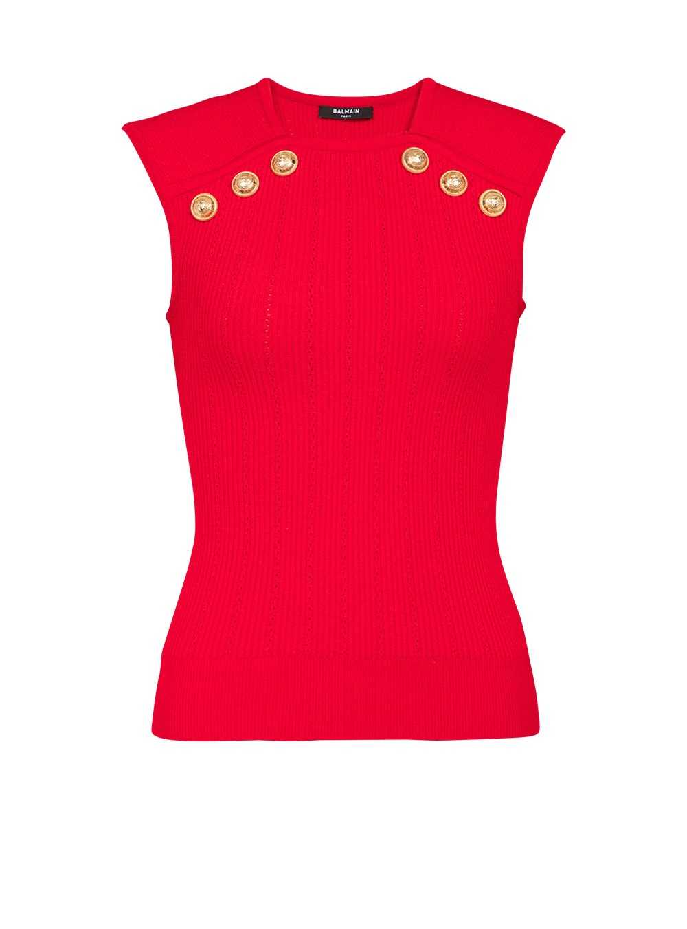 Balmain Knit Top With Gold-tone Buttons Red | RNWQDVT-15