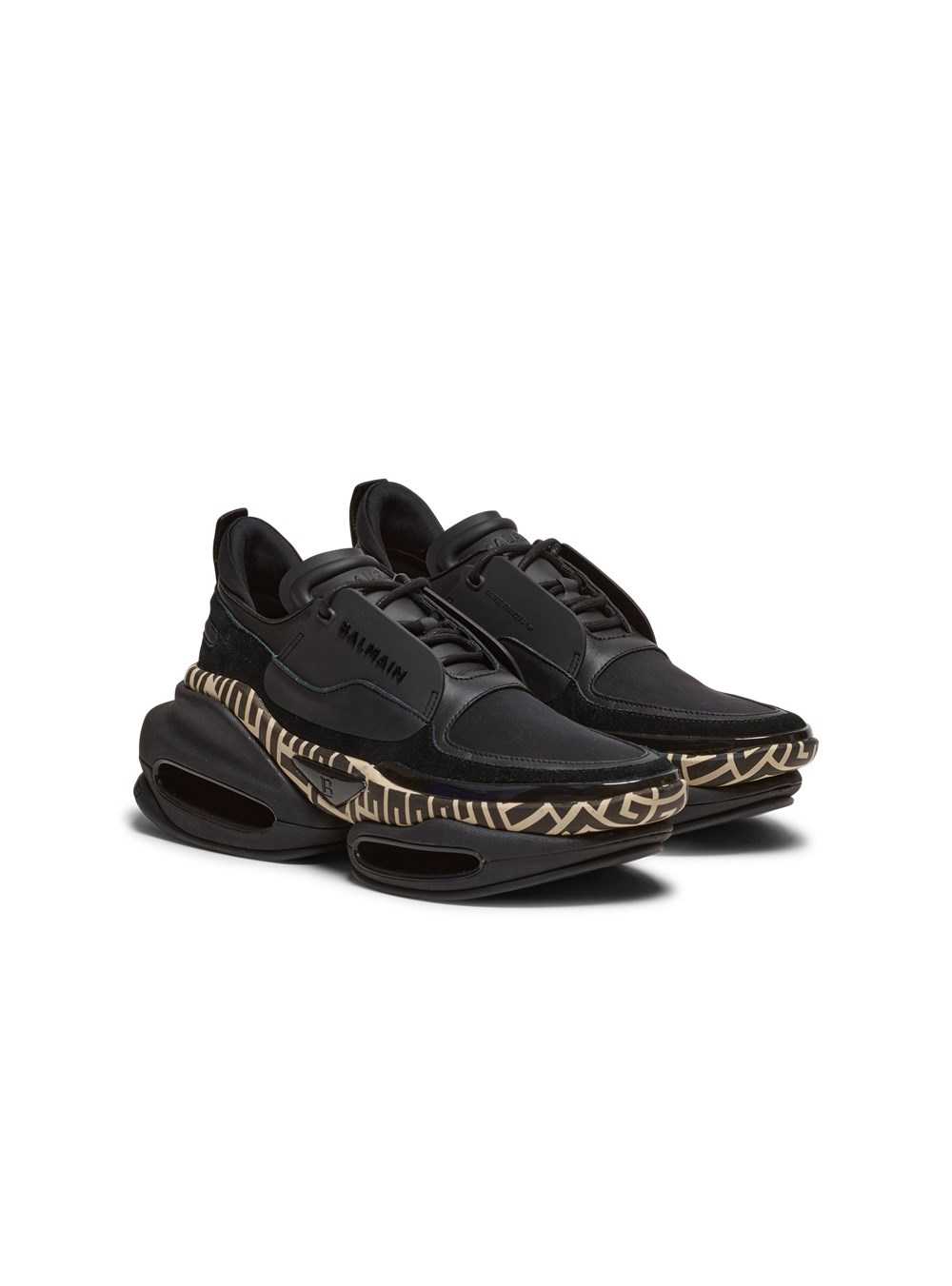 Balmain Leather And Suede B-bold Low-top Trainers With Monogram Print Black | TEDSBMJ-36