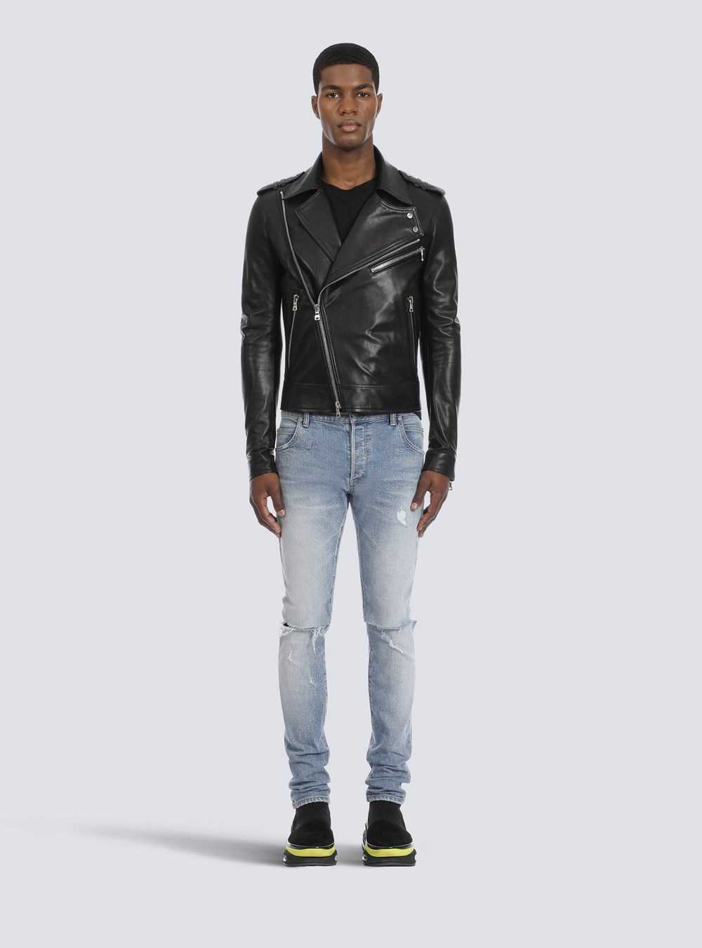 Balmain Leather Biker Jacket Black | TZGNQOC-26