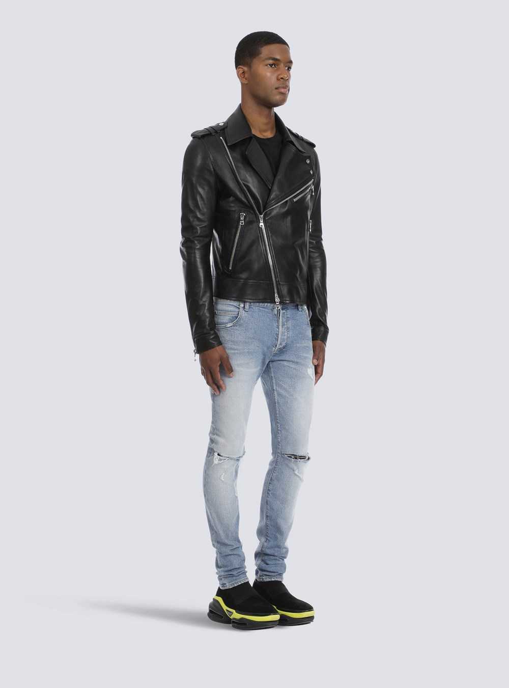 Balmain Leather Biker Jacket Black | TZGNQOC-26