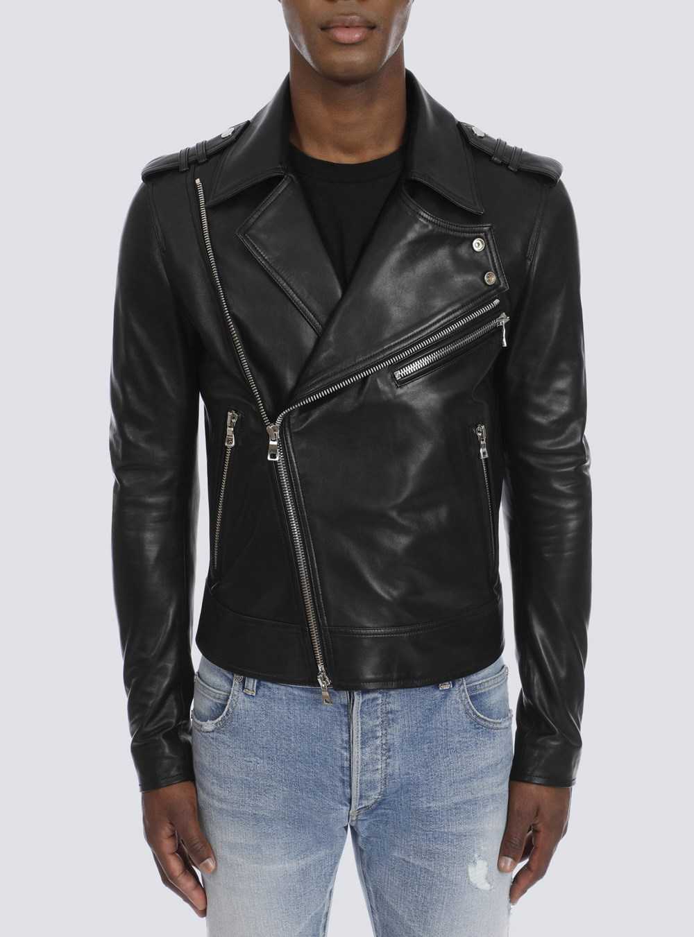 Balmain Leather Biker Jacket Black | TZGNQOC-26