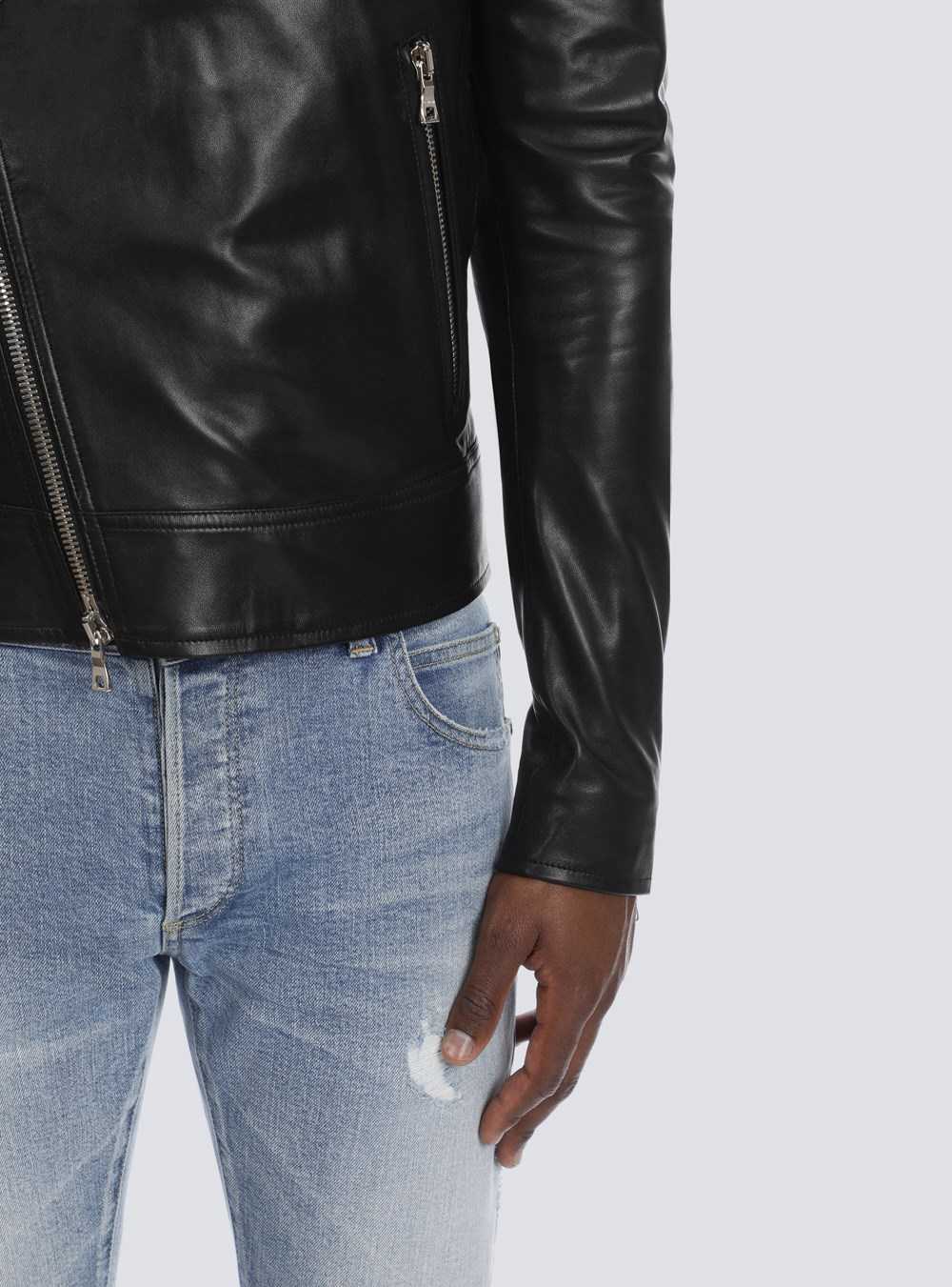 Balmain Leather Biker Jacket Black | TZGNQOC-26