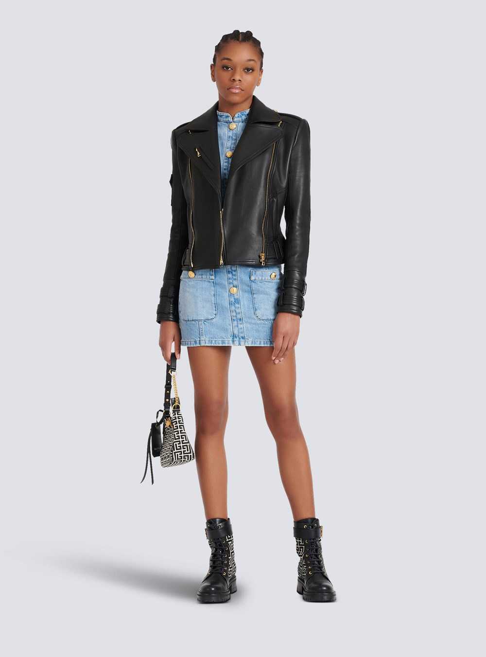 Balmain Leather Biker Jacket Black | YDMLGBE-10