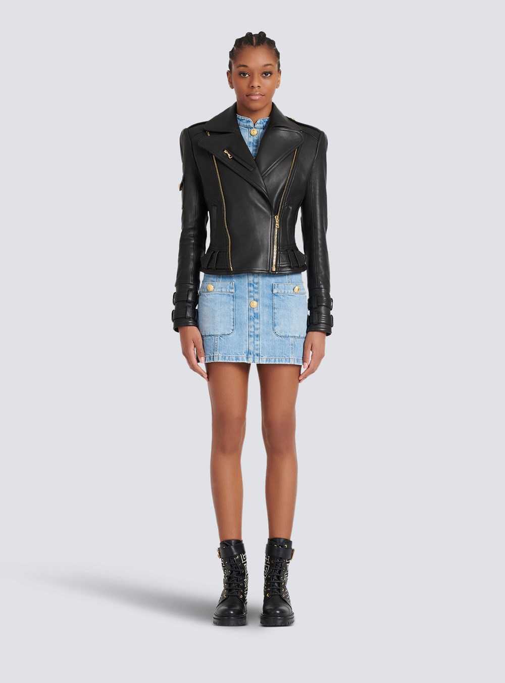 Balmain Leather Biker Jacket Black | YDMLGBE-10