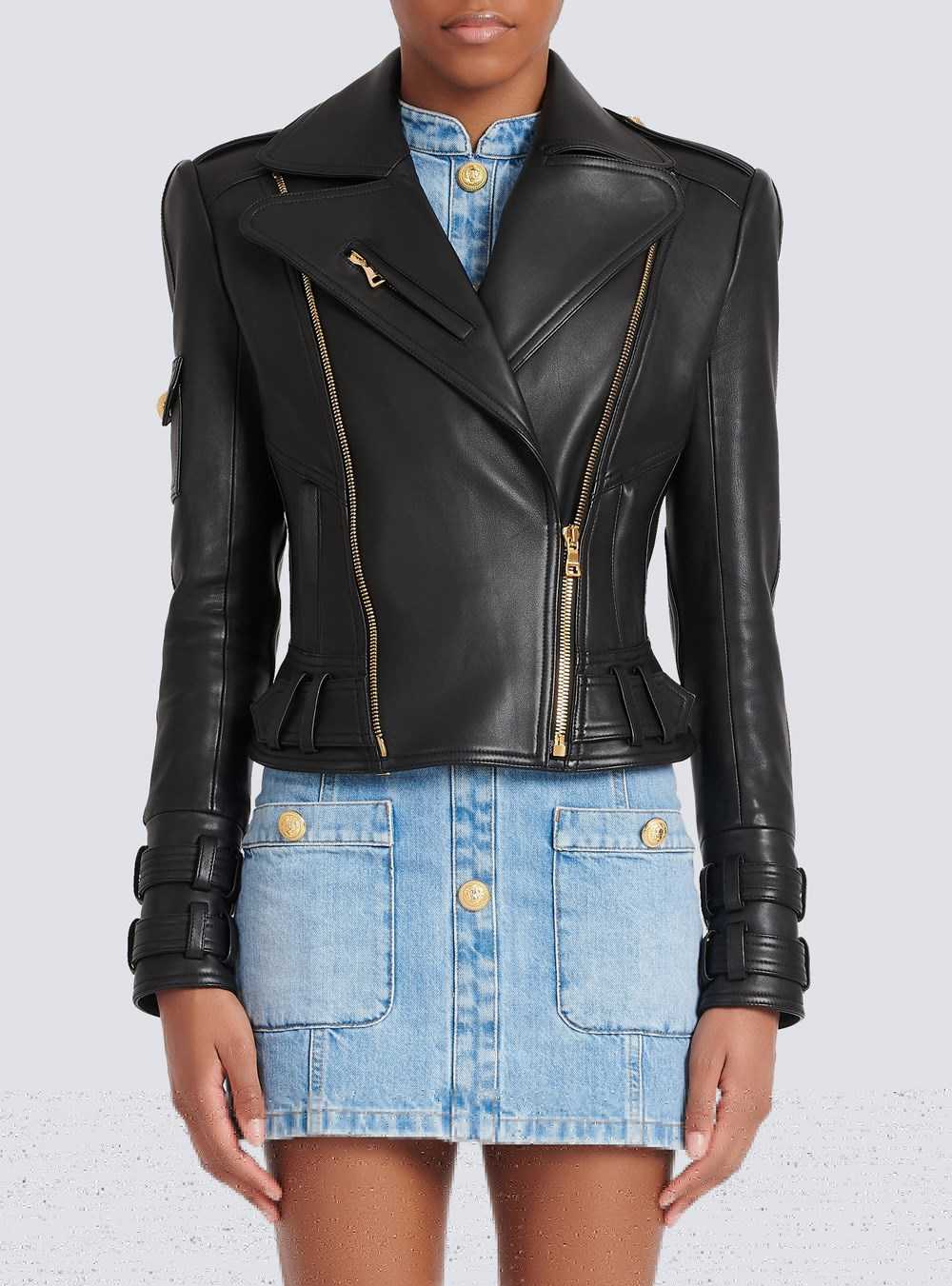 Balmain Leather Biker Jacket Black | YDMLGBE-10