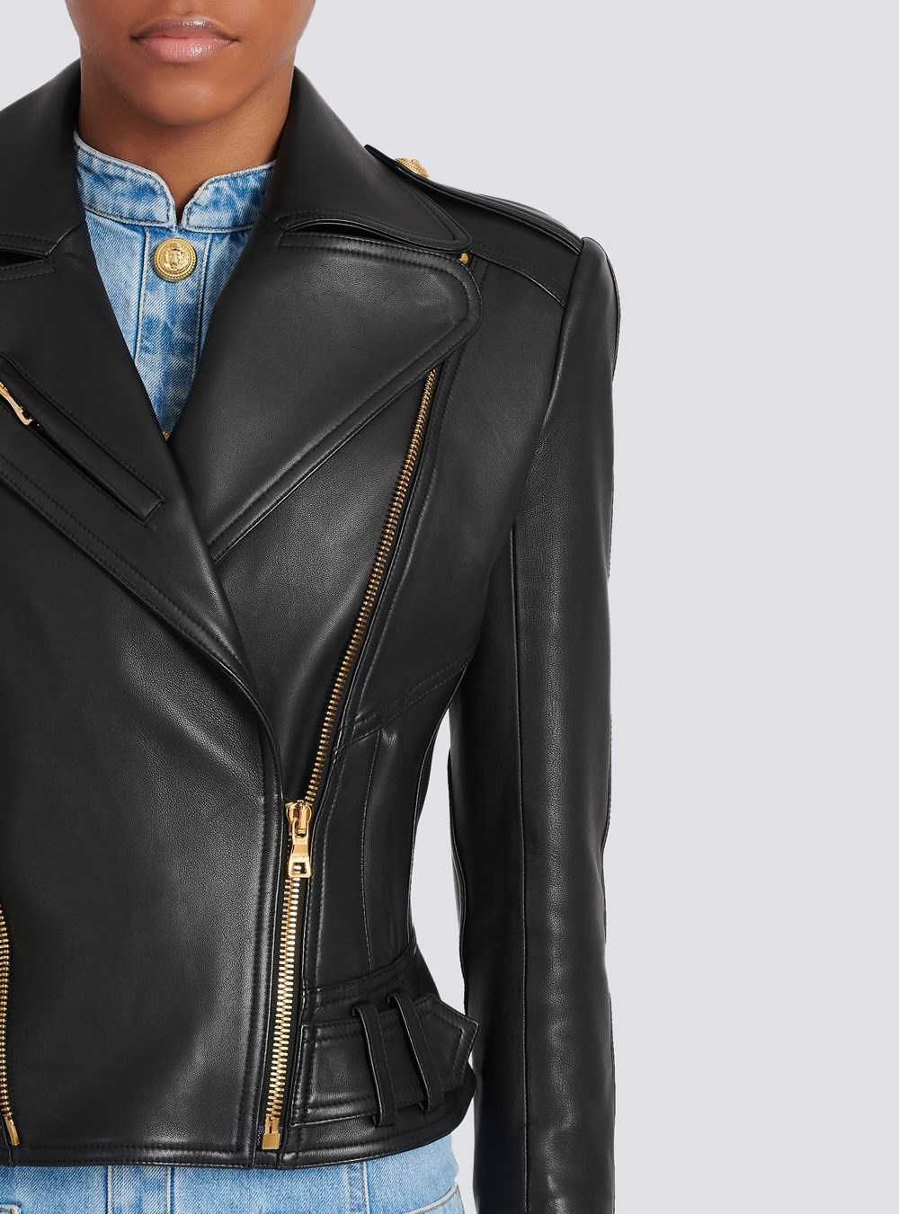 Balmain Leather Biker Jacket Black | YDMLGBE-10