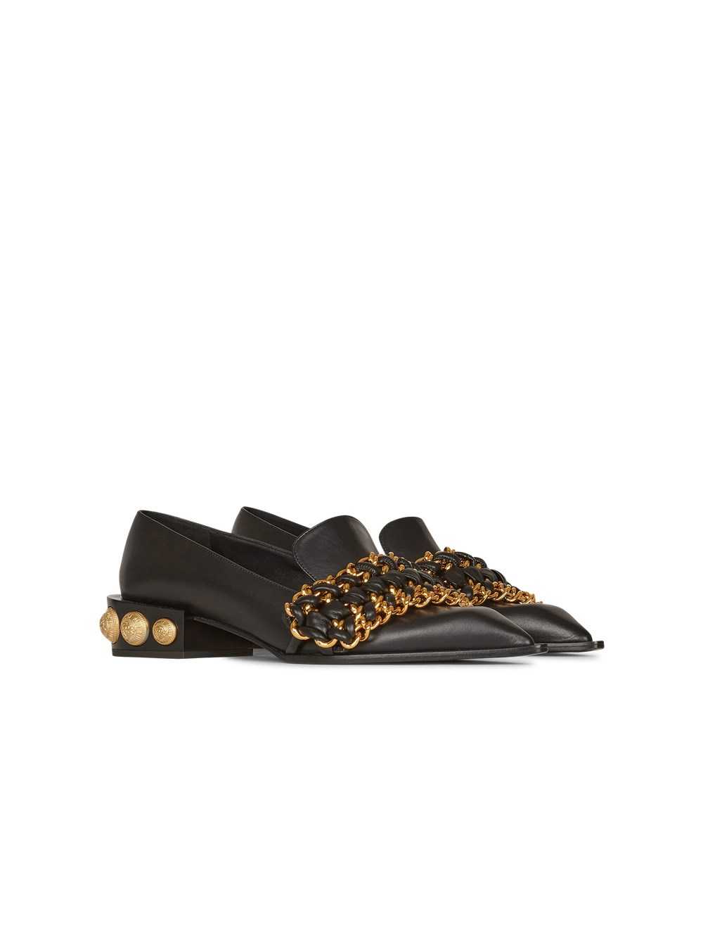 Balmain Leather Coin Loafers With Gold-tone Chains Black | DAMTHYK-89