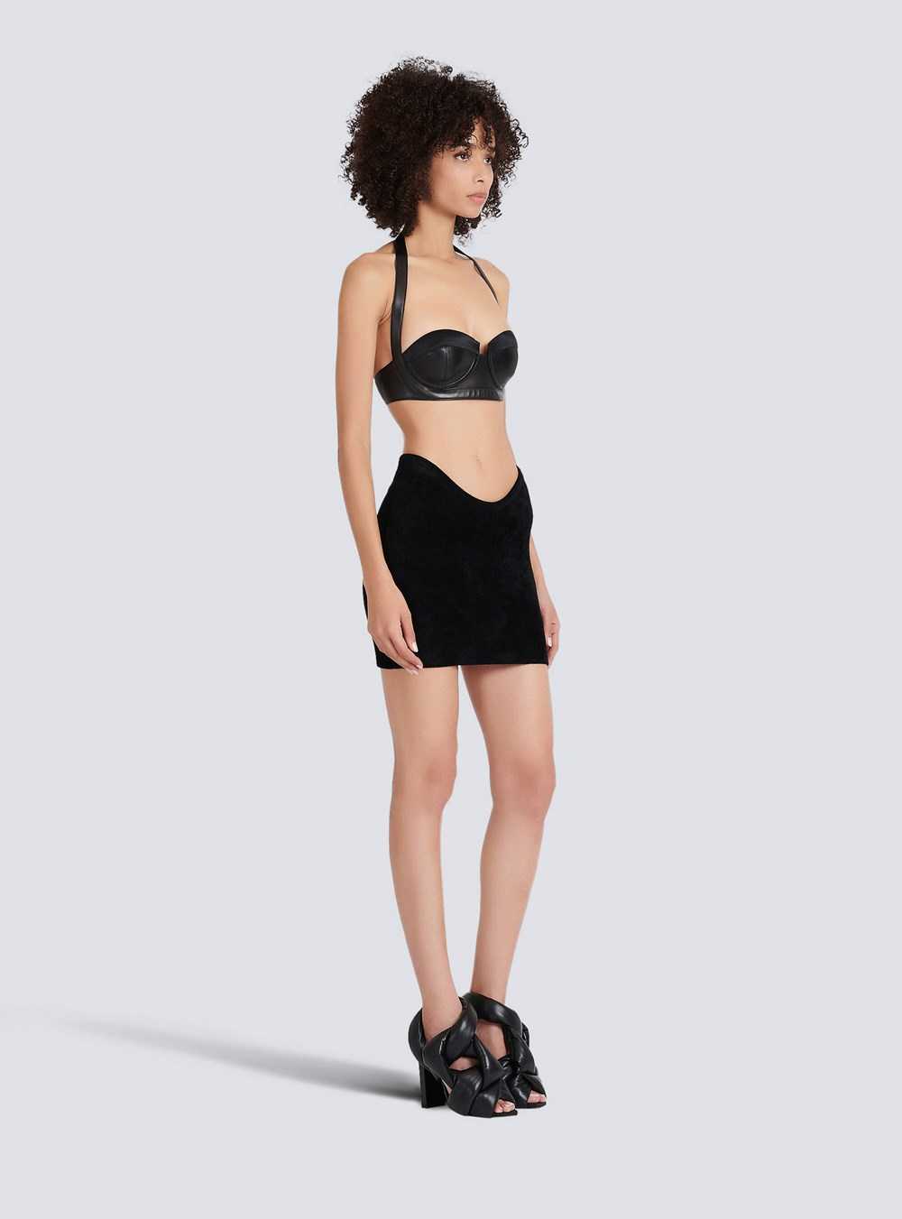 Balmain Leather Crop Top With Open Back Black | QKRTDCJ-51