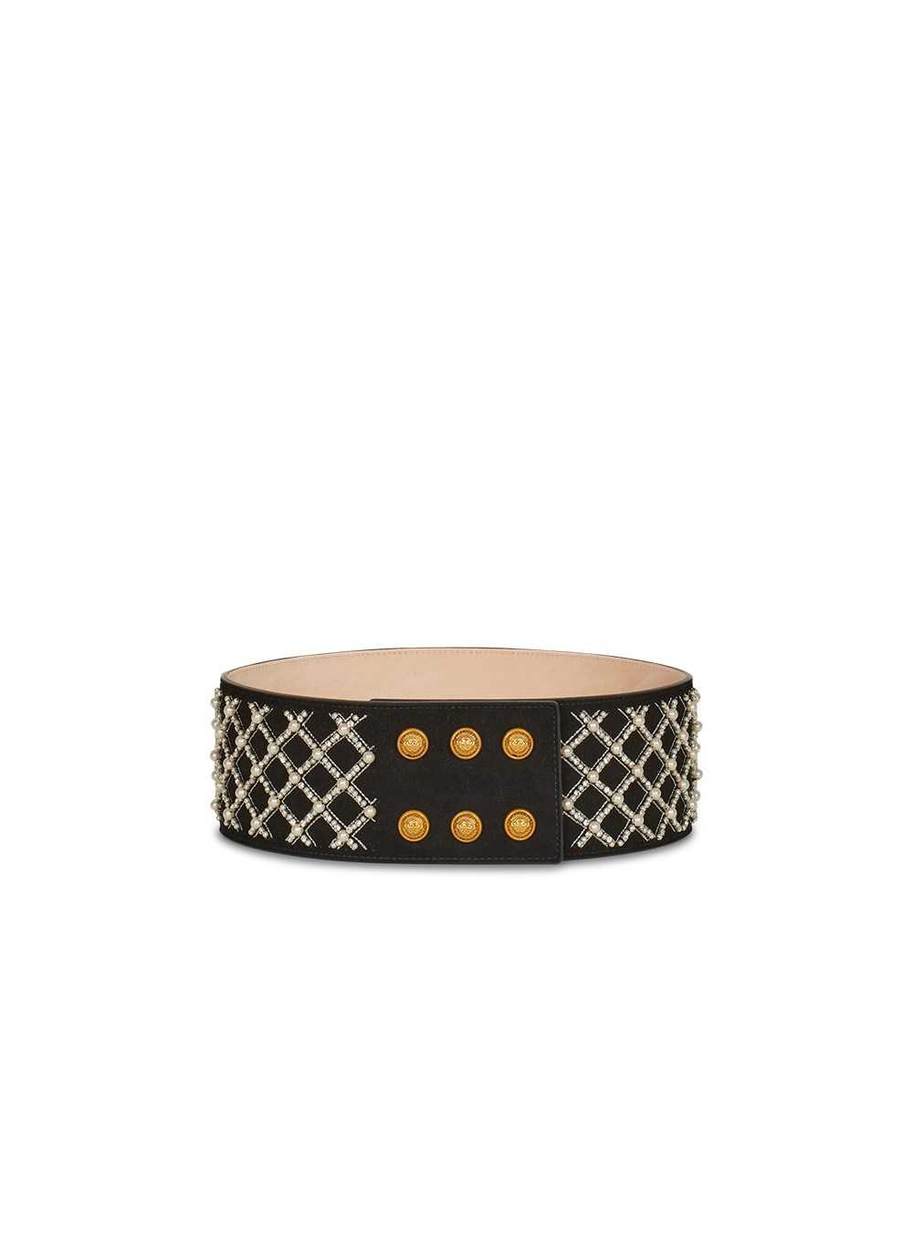 Balmain Leather Embroidered Coin Belt Belt Black | KEZXVQN-92