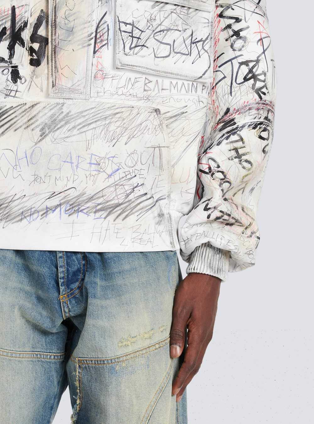 Balmain Leather Graffiti Aviator Jacket White | LAVOTBF-28