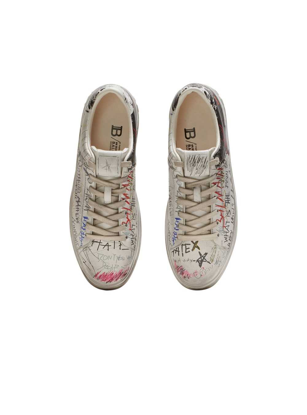 Balmain Leather Graffiti Print B-court Sneakers White | BZNQACS-71