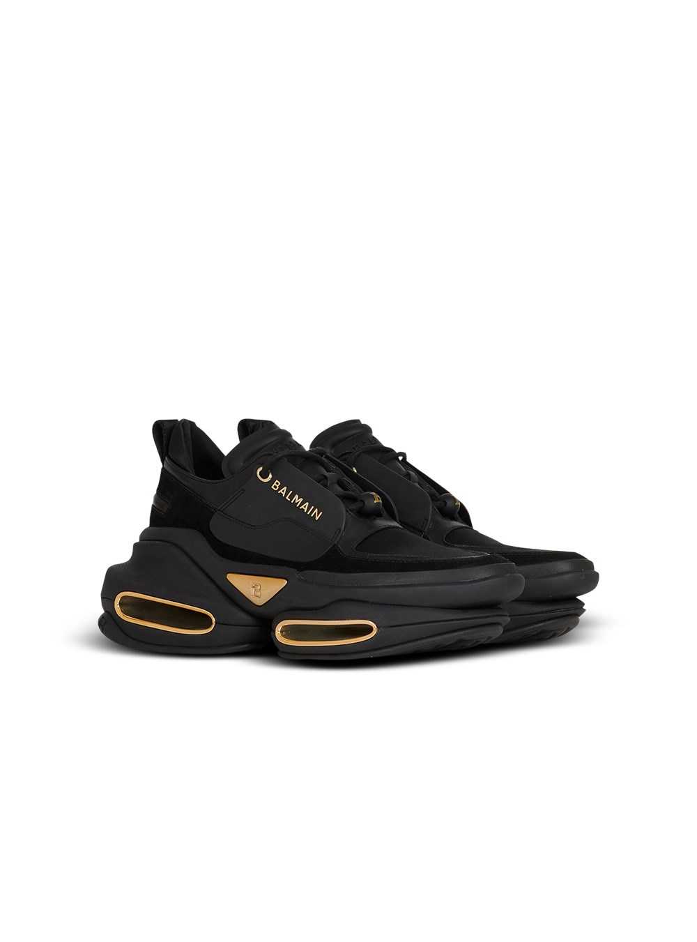 Balmain Leather, Metal And Suede B-bold Low-top Sneakers Black | PWZBSVY-61