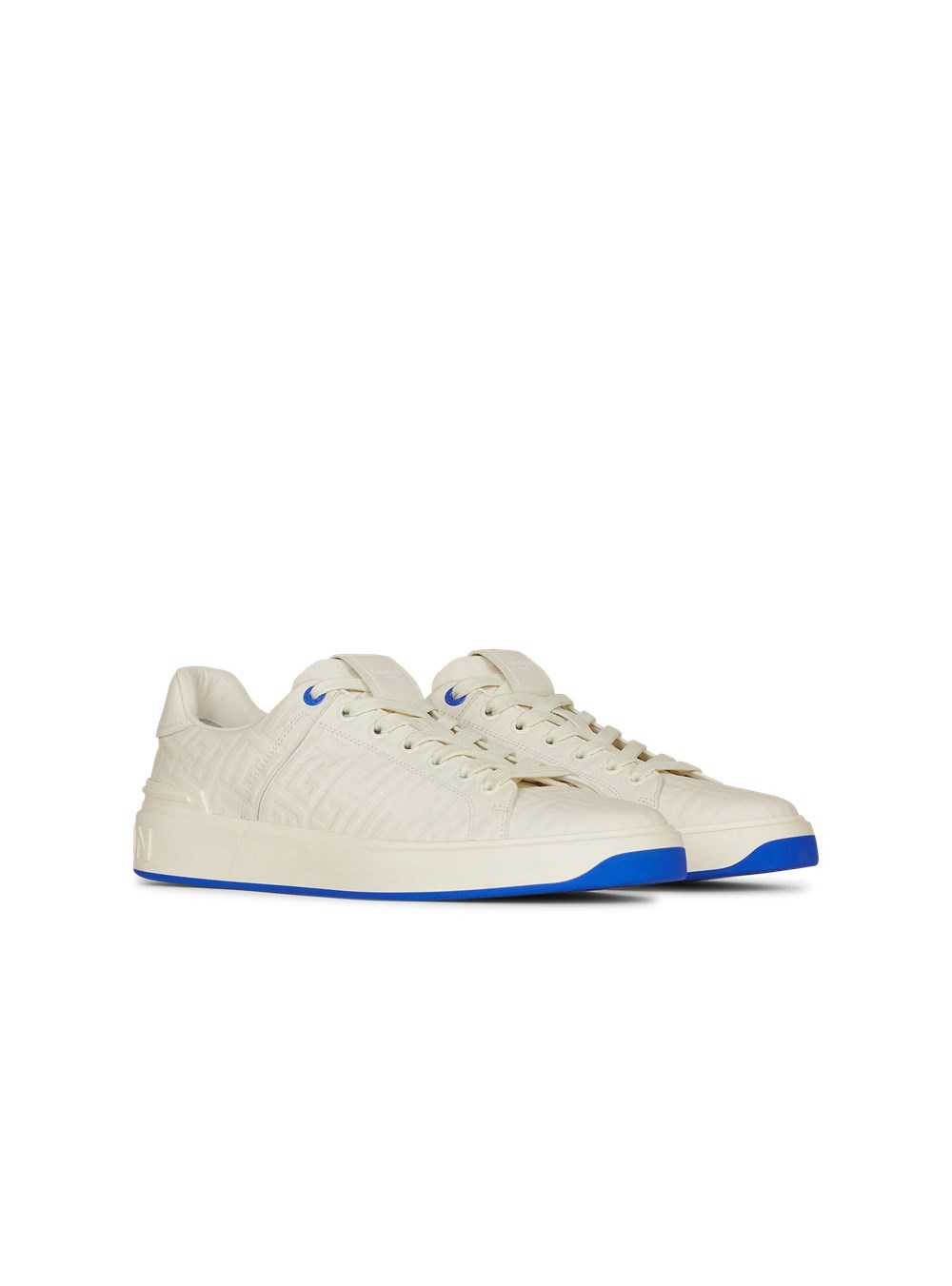 Balmain Leather Monogram-embossed B-court Sneakers White | YTJOKIF-43