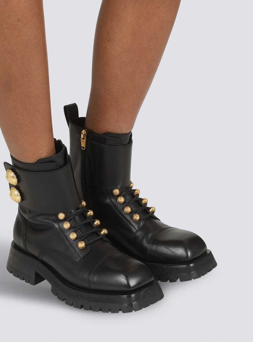 Balmain Leather Ranger Army Ankle Boots Black | XGZFPNY-84