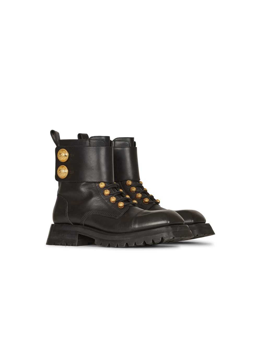 Balmain Leather Ranger Army Ankle Boots Black | XGZFPNY-84