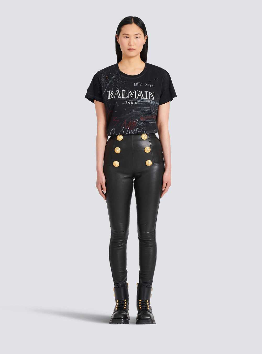 Balmain Leather Skinny Pants Black | WNTCUDM-30