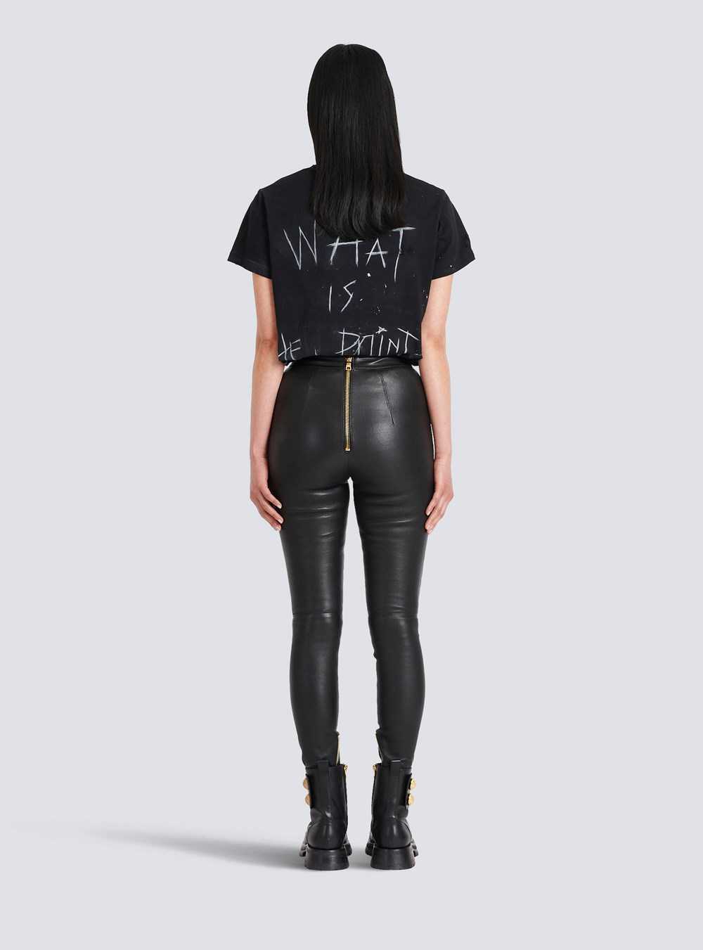 Balmain Leather Skinny Pants Black | WNTCUDM-30