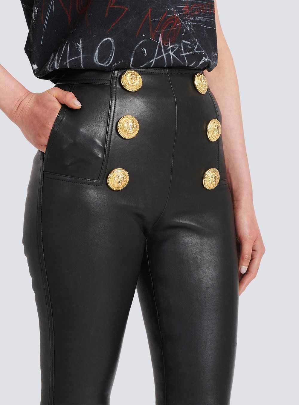 Balmain Leather Skinny Pants Black | WNTCUDM-30