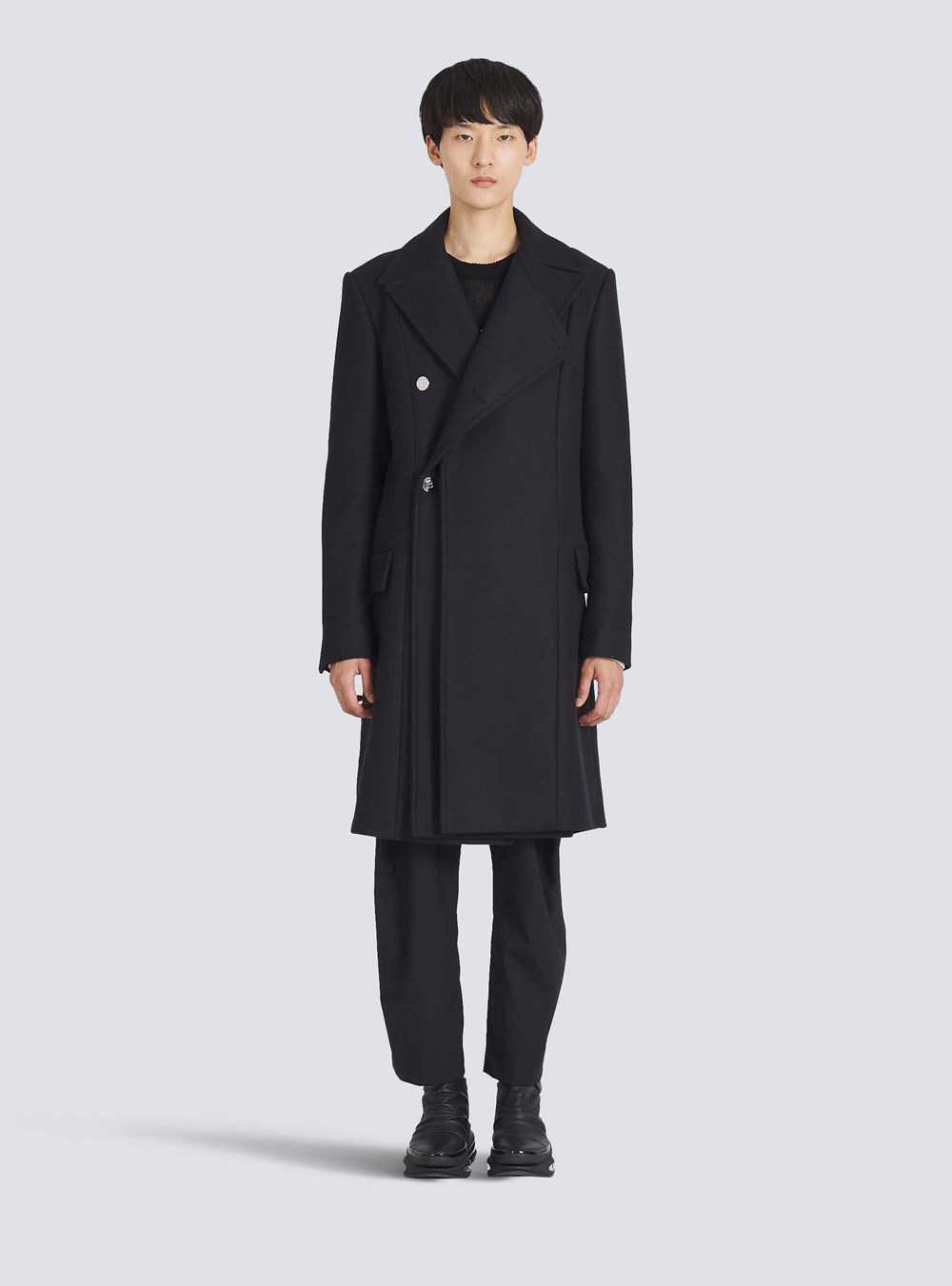 Balmain Long Asymmetrical Coat Navy | ESVYIHK-71