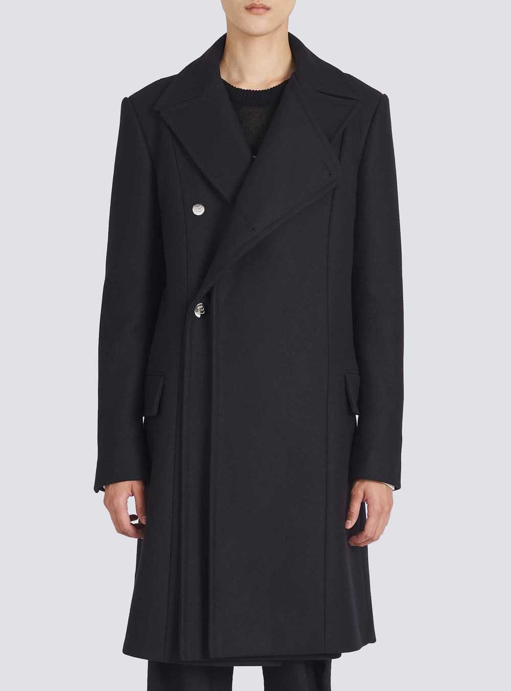 Balmain Long Asymmetrical Coat Navy | ESVYIHK-71