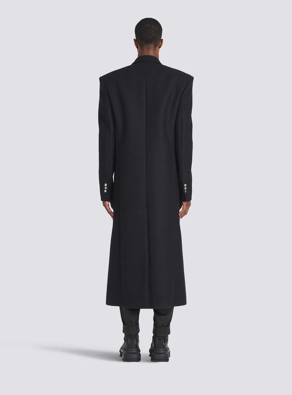 Balmain Long Asymmetrical Wool Coat Black | WVHRIDN-80