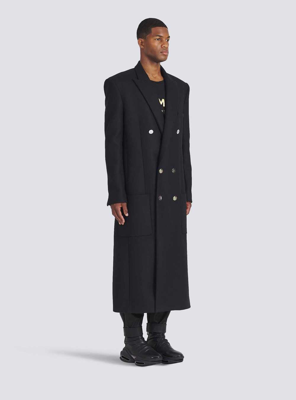 Balmain Long Asymmetrical Wool Coat Black | WVHRIDN-80