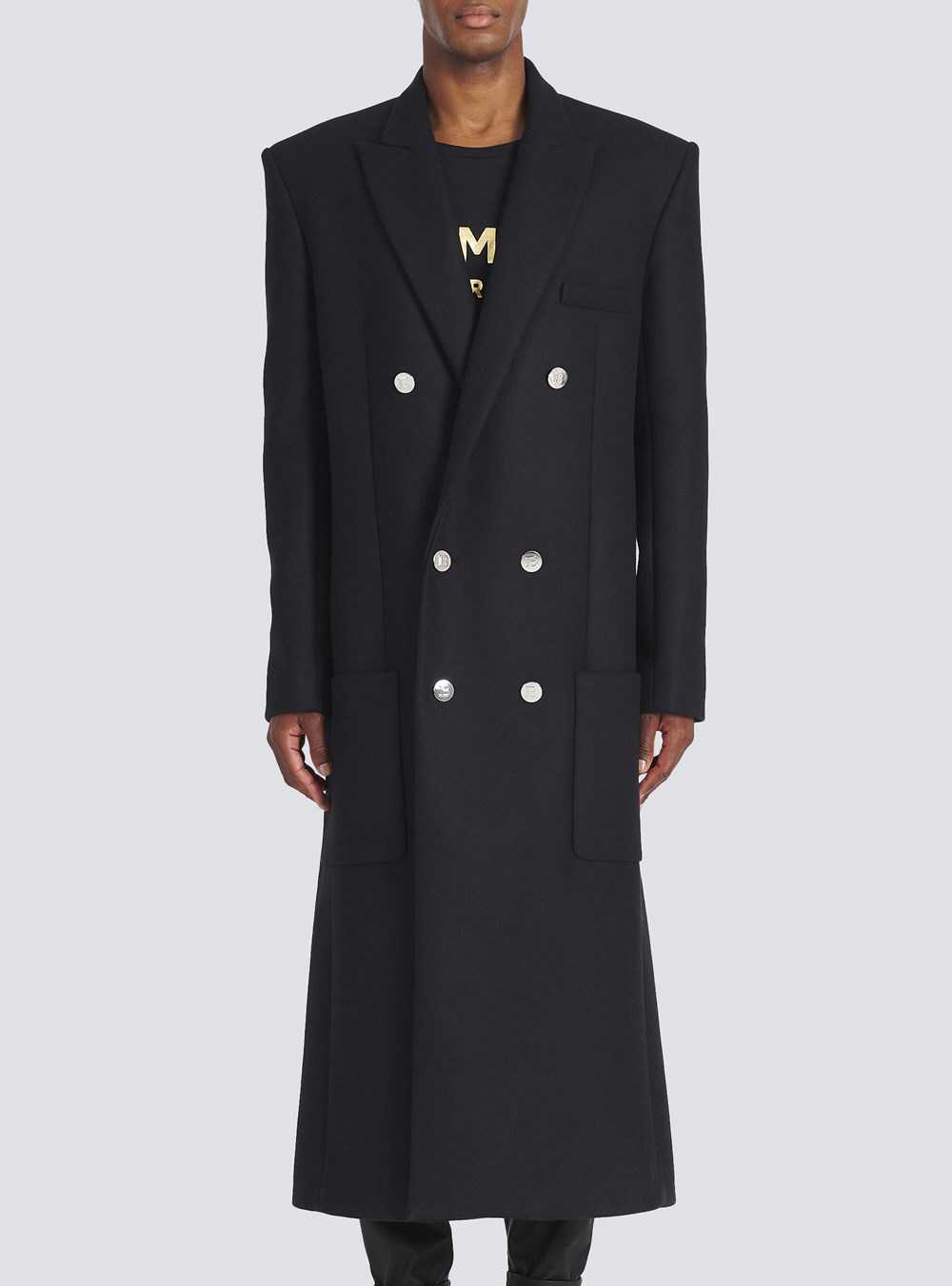 Balmain Long Asymmetrical Wool Coat Black | WVHRIDN-80