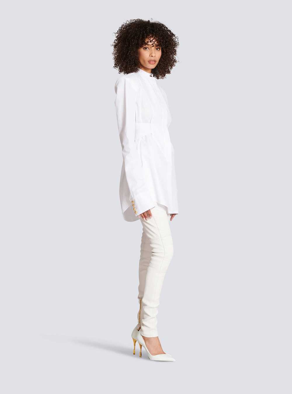 Balmain Long Cotton Shirt White | LYFZNXD-86