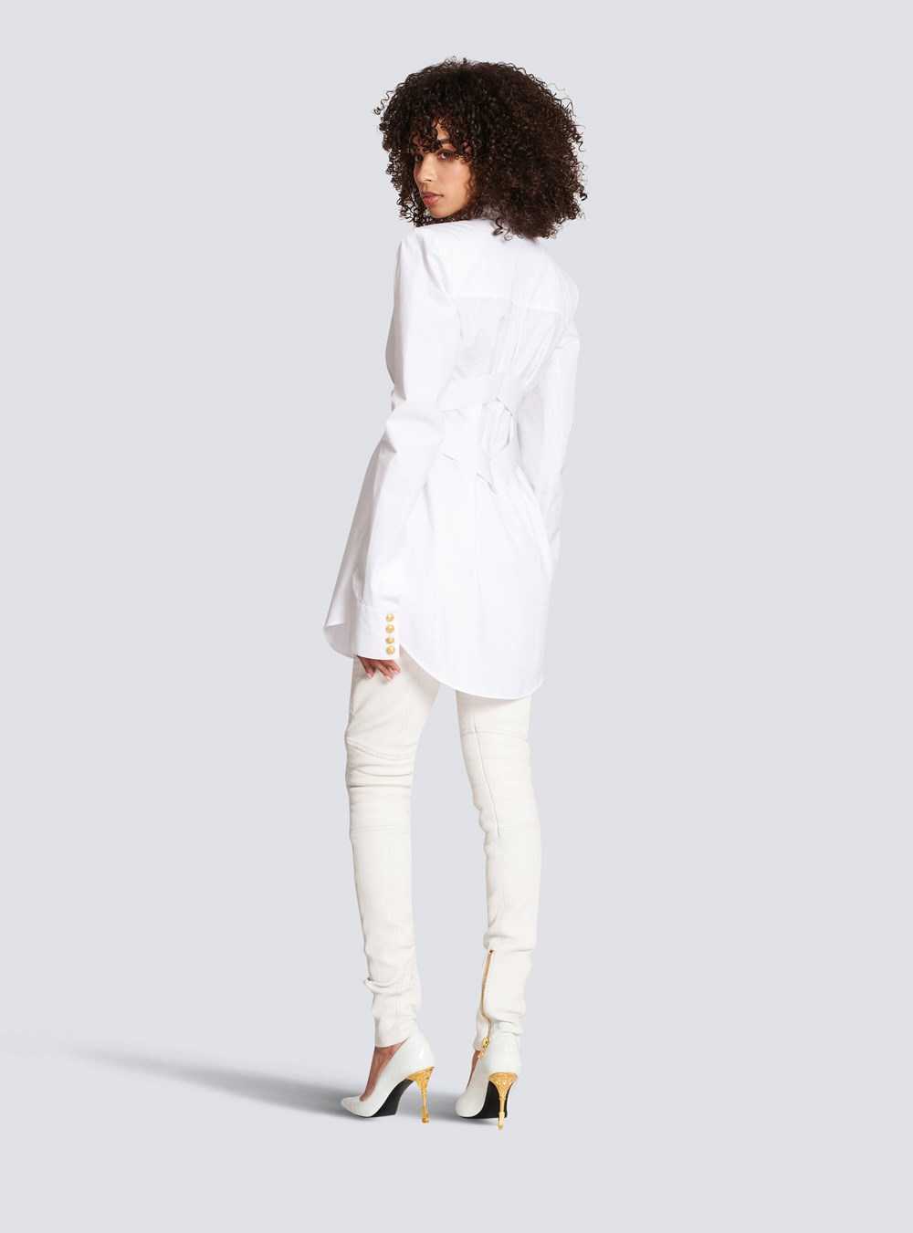 Balmain Long Cotton Shirt White | LYFZNXD-86