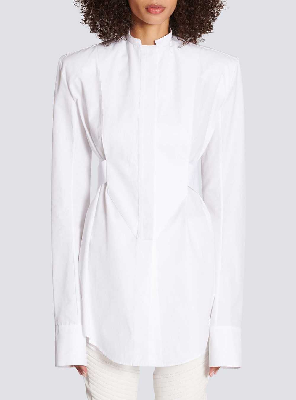 Balmain Long Cotton Shirt White | LYFZNXD-86