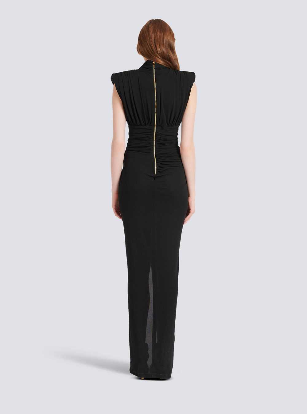 Balmain Long Draped Jersey Dress Black | SANULGF-02